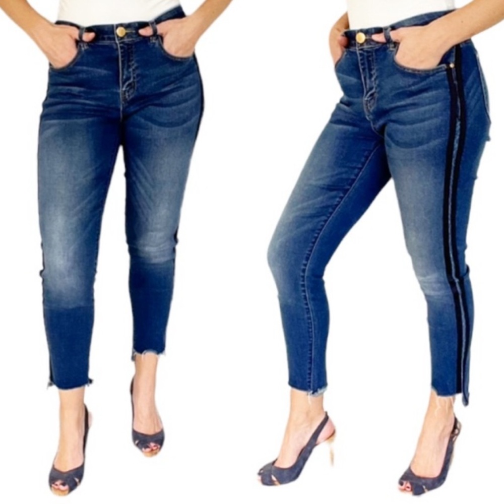 Rewind side stripe raw hem stretch jeans size 11/30